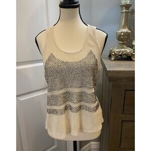 Dex Womens Cream Crochet Racer Back Tank Top With Beads M